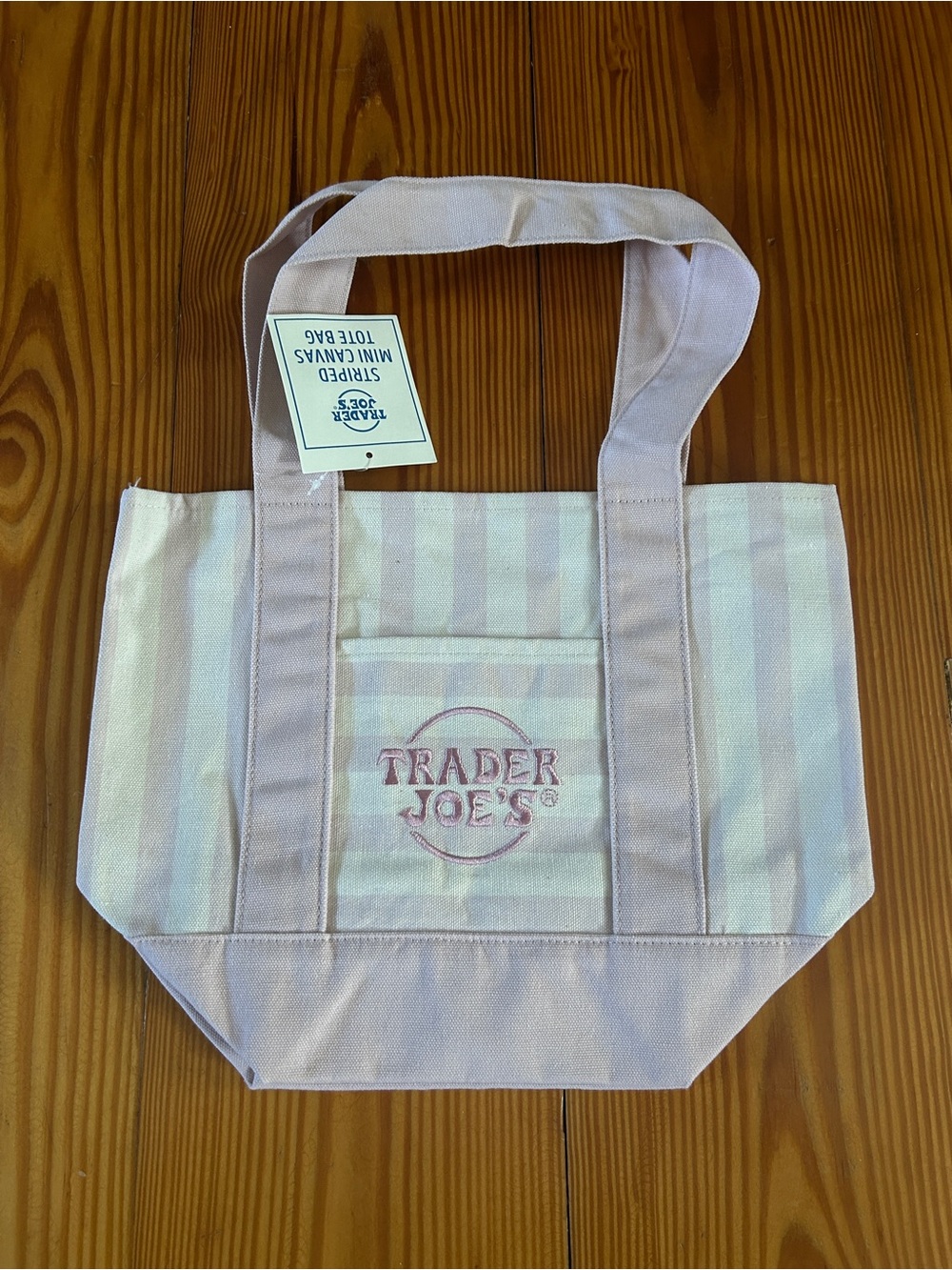 NWT Trader Joe’s Pink Striped Mini Canvas Tote Bag